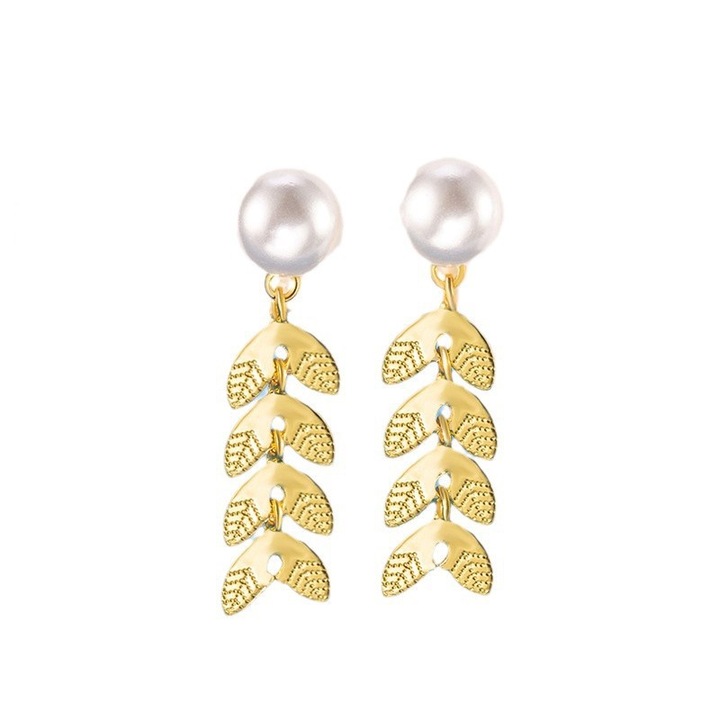 Női fülbevaló, Haiaveng, réz, gyöngy, bojt, arany, antiallergén