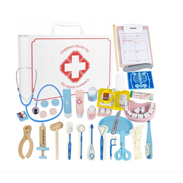 Trusa medicala din lemn pentru copii cu 53 accesorii Little Doctor