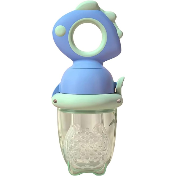 Залъгалка за плодове, Leski, за бебета, от хранителен силикон, +4 месеца, 2 мм дебелина на отворите на биберона, 12.4 x 5.1 x 4.7 см, синя