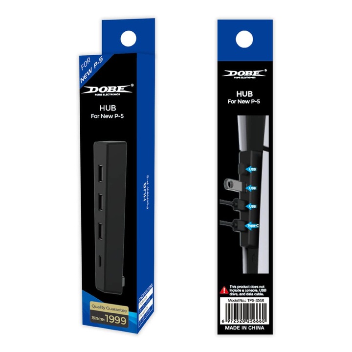 Hub USB Cu 3 Porturi USB Si Unul TIP C De Mare Viteza Dobe Pentru Playstation 5 Slim, Negru