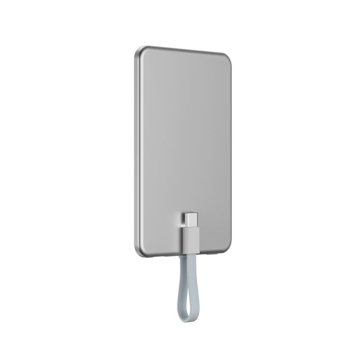 Baterie externa magnetica Mobile Origin Blade 3000 mAh, Compatibila MagSafe, LED, Cablu USB-C 40cm, Argintiu