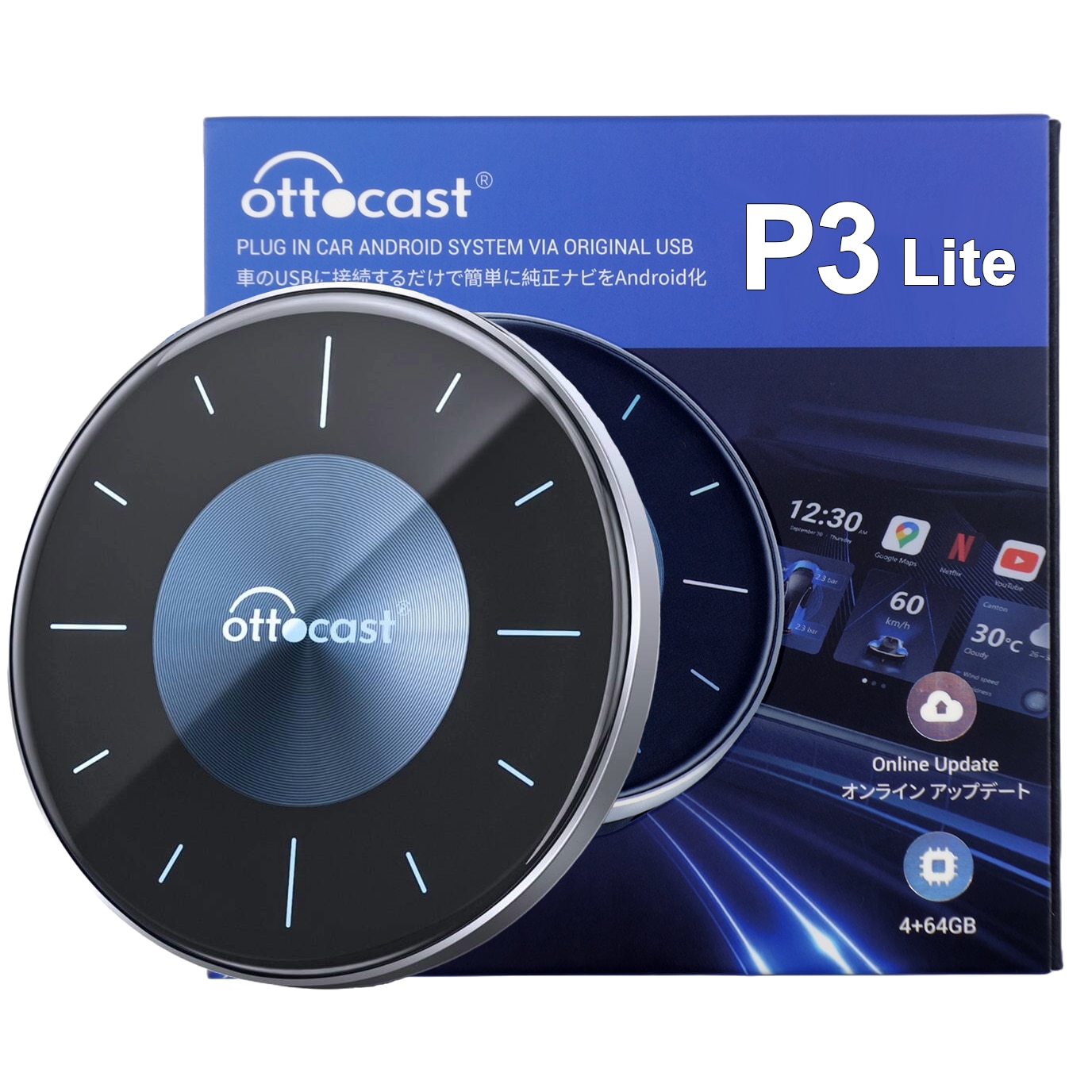 Adaptopr Ottocast P3Lite 4/64GB Wireless Apple Carplay Android