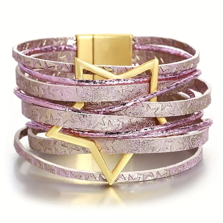 Bratara Wilma, lila, din piele, cu model stea