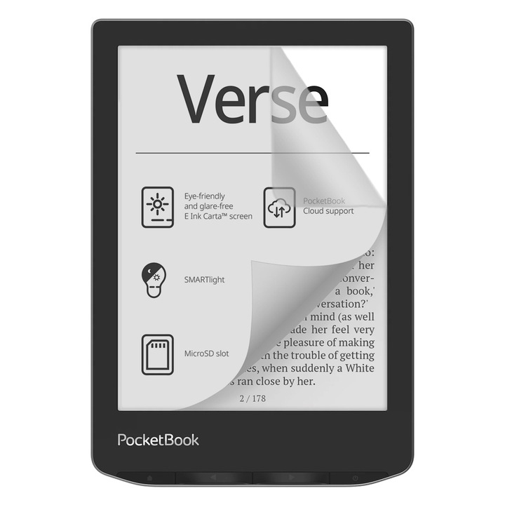 Подобно на хартия фолио за PocketBook Verse (PB629), COMANDO E-book Reader Mat Protect, Regenerable, Clarity 99%, Anti-Reflection, HD, Предотвратява пръстови отпечатъци и прах, Anti-Shock, Устойчивост на надраскване, Висока чувствителност, Лесно нанасяне