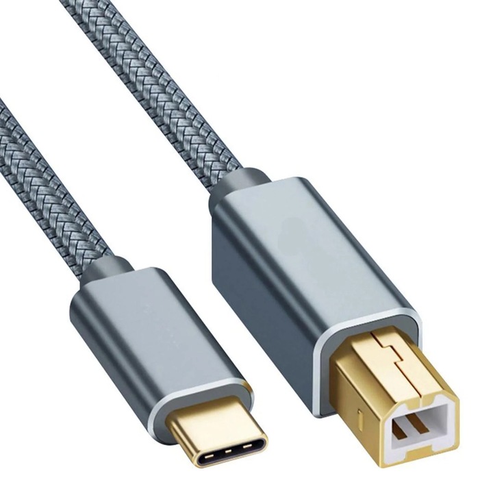 Cablu imprimanta 3M, Axroad Mall, USB si USB-C la USB-B 2.0, Pentru HP/Epson/Brother, Nylon, Gri-Albastru