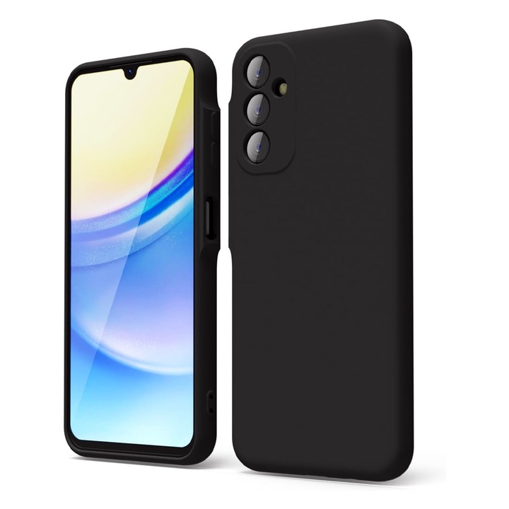 Силиконов матиран калъф за Samsung Galaxy A16 5G, ОПТИМАЛНО РЕШЕНИЕ, защита на камерата, мек течен TPU, SlimFit, официален и основен дизайн, лек, повдигнати ръбове, черен