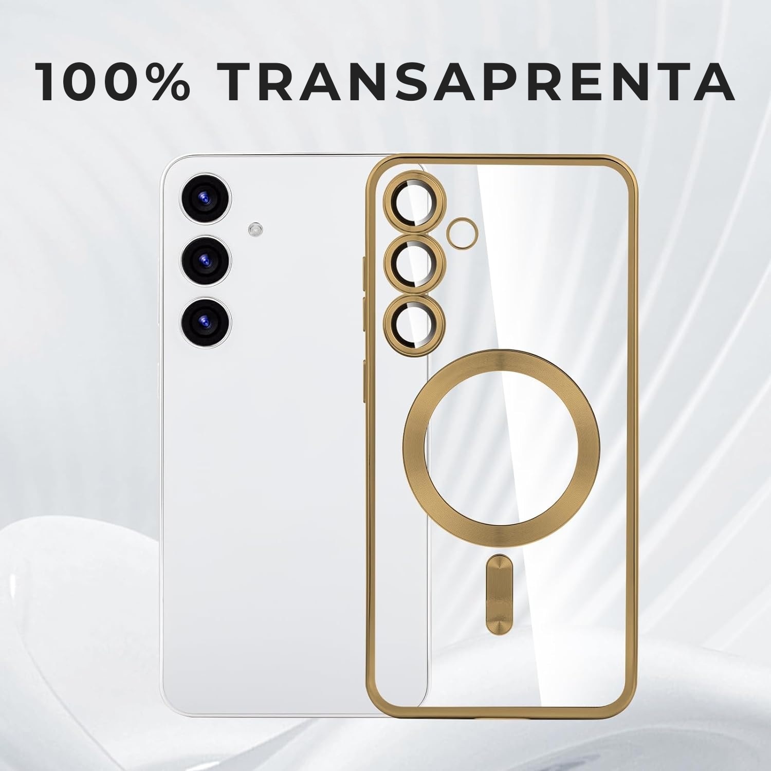 Husa pentru Samsung S25 FE DaDen® MagSafe Luxury compatibil cu protectie camera, Ultra Protectie, Transparent cu margini aurii rose