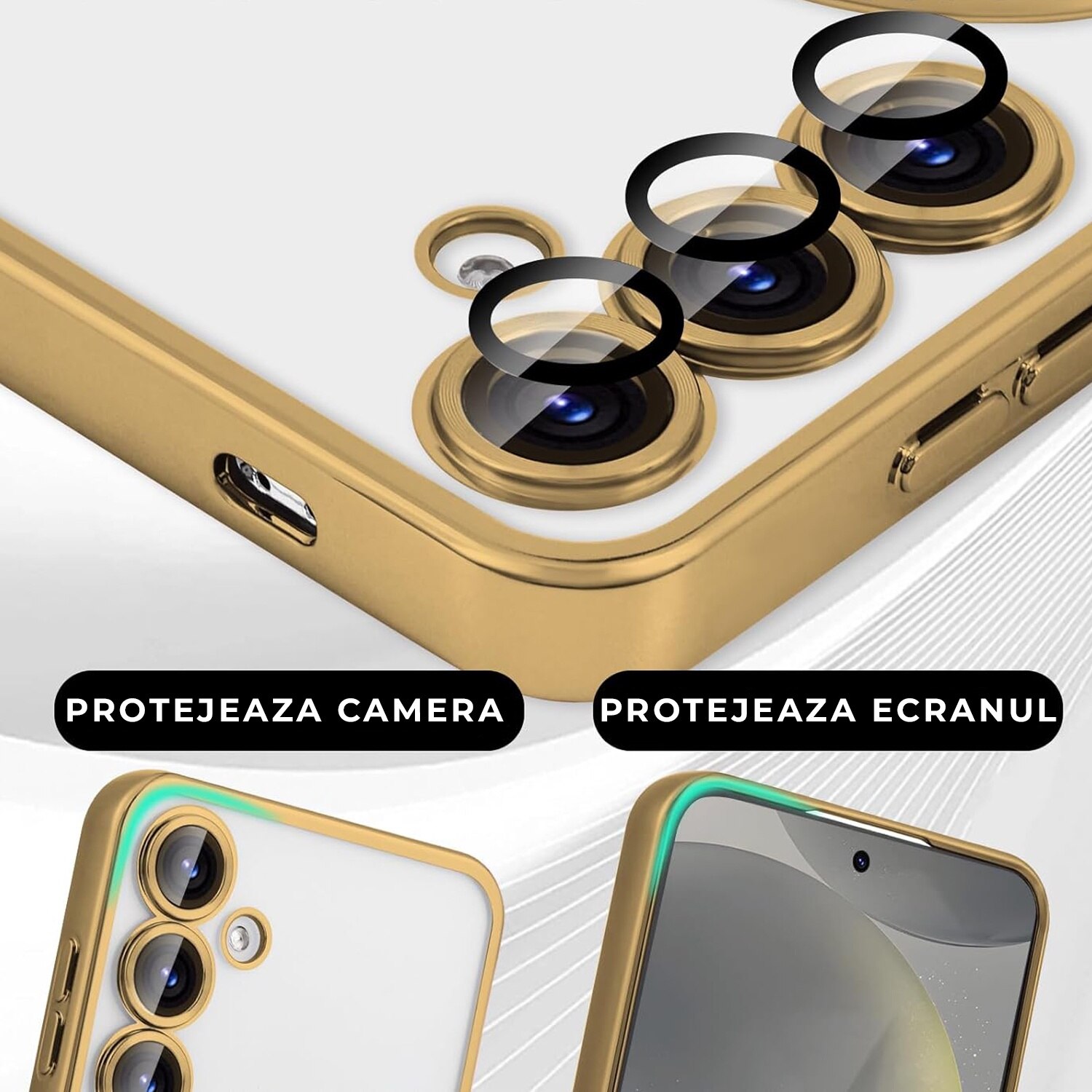 Husa pentru Samsung S25 FE DaDen® MagSafe Luxury compatibil cu protectie camera, Ultra Protectie, Transparent cu margini aurii rose