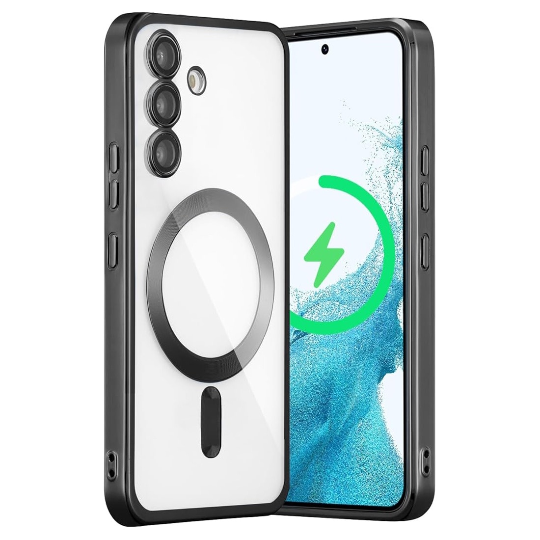 Husa pentru Samsung Galaxy A16 DaDen® MagSafe Luxury compatibil cu protectie camera, Ultra Protectie, Transparent cu margini negre