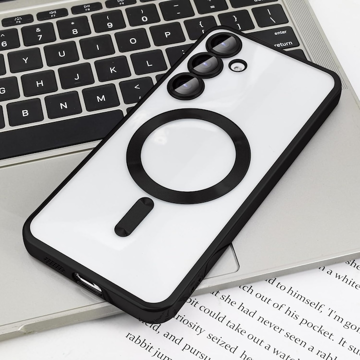 Husa pentru Samsung Galaxy A36 DaDen® MagSafe Luxury compatibil cu protectie camera, Ultra Protectie, Transparent cu margini negre