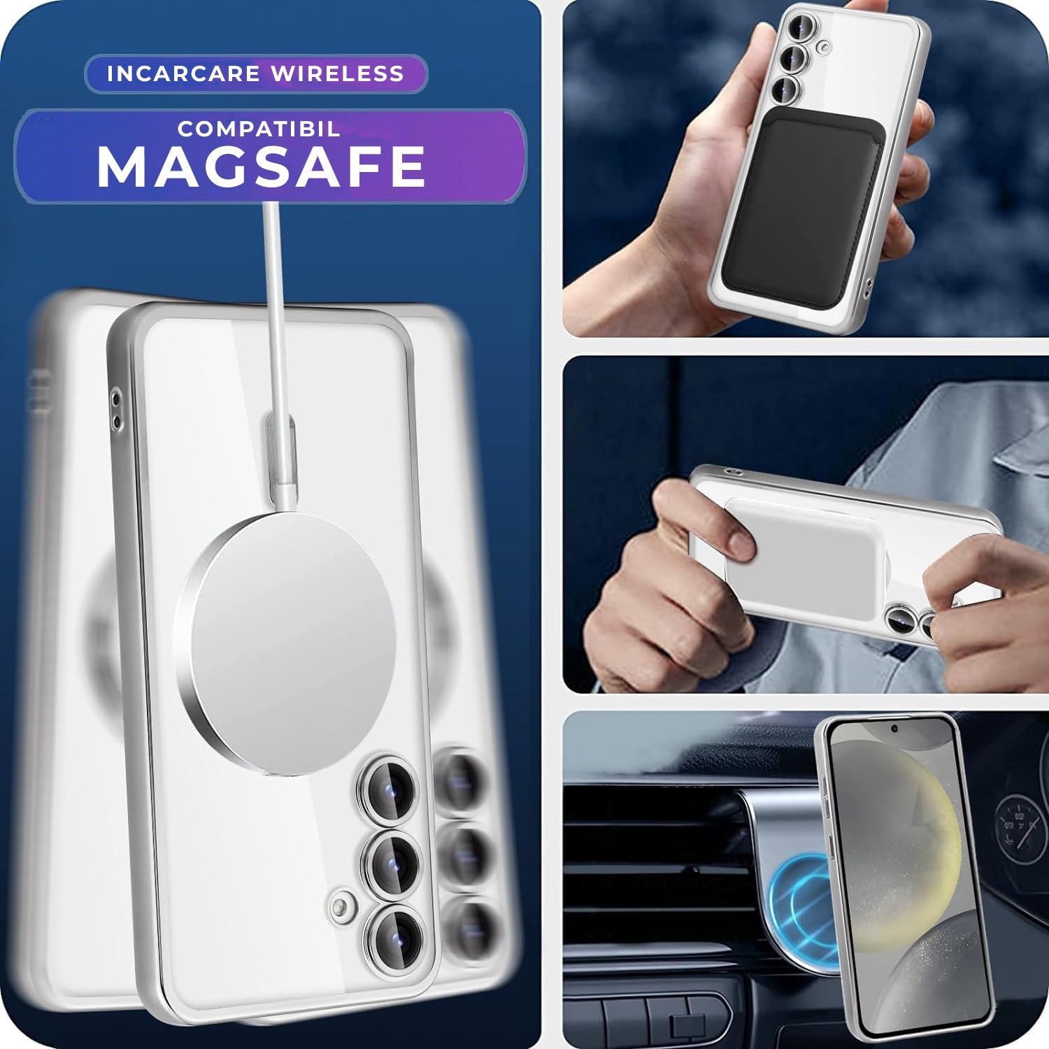 Husa pentru Samsung S25 FE DaDen® MagSafe Luxury compatibil cu protectie camera, Ultra Protectie, Transparent cu margini argintii
