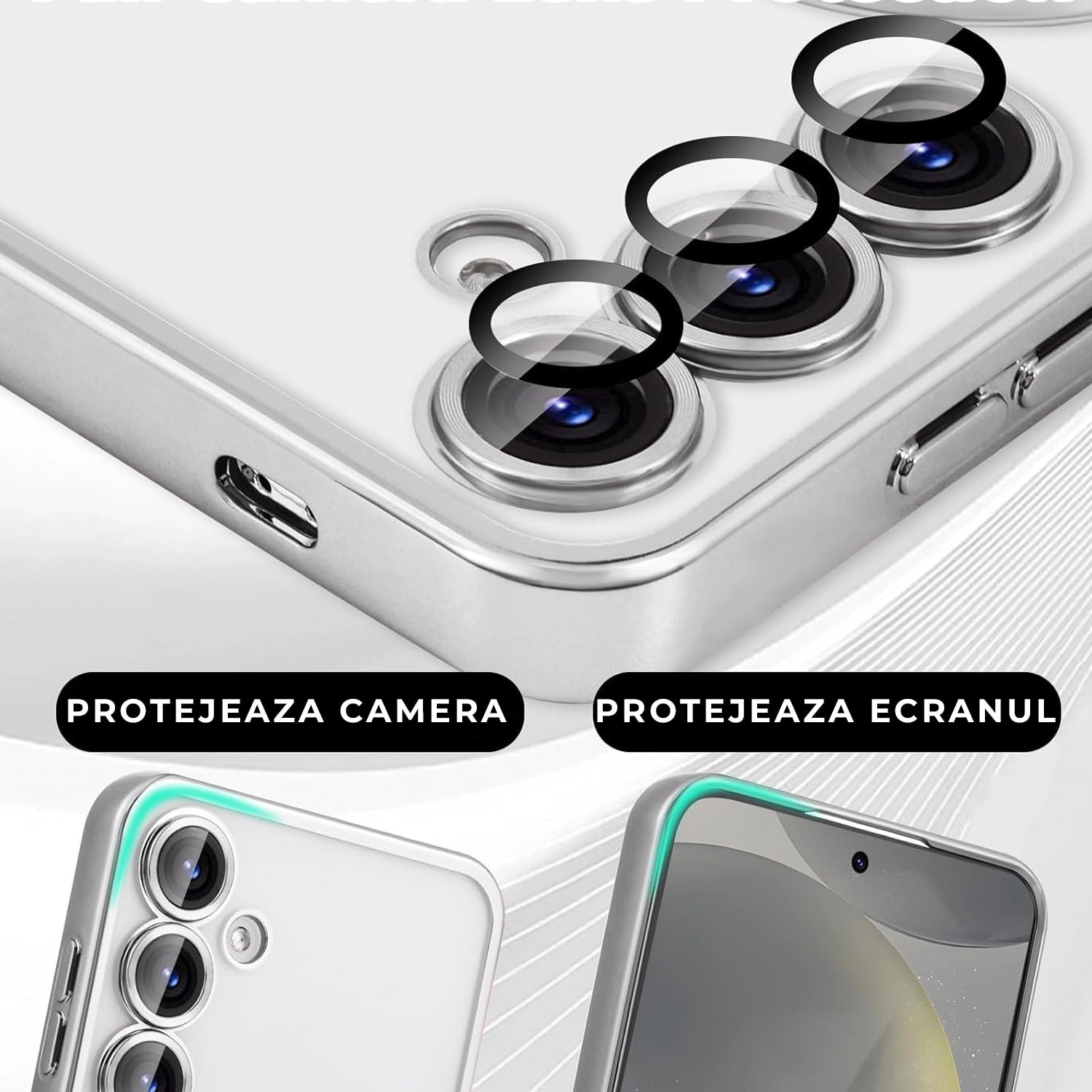 Husa pentru Samsung S25 FE DaDen® MagSafe Luxury compatibil cu protectie camera, Ultra Protectie, Transparent cu margini argintii