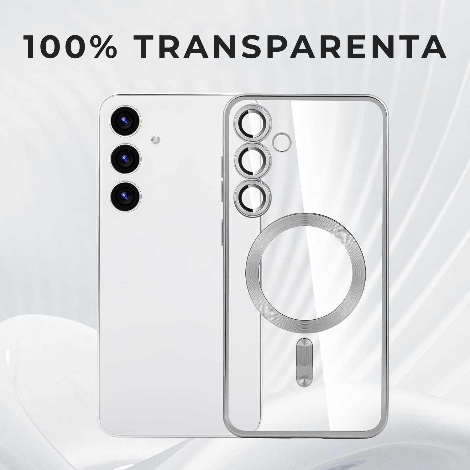 Husa pentru Samsung S25 FE DaDen® MagSafe Luxury compatibil cu protectie camera, Ultra Protectie, Transparent cu margini argintii
