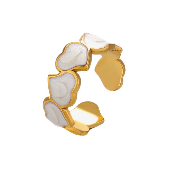 Inel Dara, auriu, din otel inoxidabil, cu model inimi, reglabil