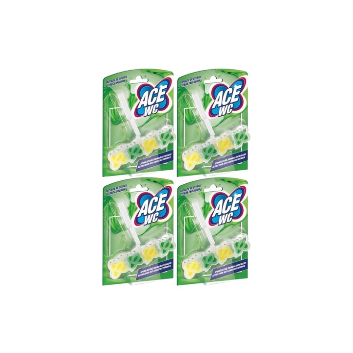 4x Ace Toilet légfrissítő készlet 48g Citrom, friss illatú, virágos illatú, vízkőoldó, gyors és hatékony, bőrgyógyászatilag tesztelt, hosszantartó frissesség, maximális hatékonyság, bőséges tartalom, megszünteti a kellemetlen szagokat