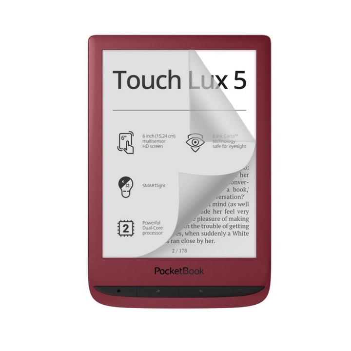 Papír megjelenésű fólia, PocketBook Touch Lux 5-höz (PB628), COMANDO e-könyv olvasó védő, újragenerálható, tisztaság 99%, tükröződésmentes, ujjlenyomatmentes, portaszító, ütésálló, karcálló, nagy érzékenység, egyszerű felhordás