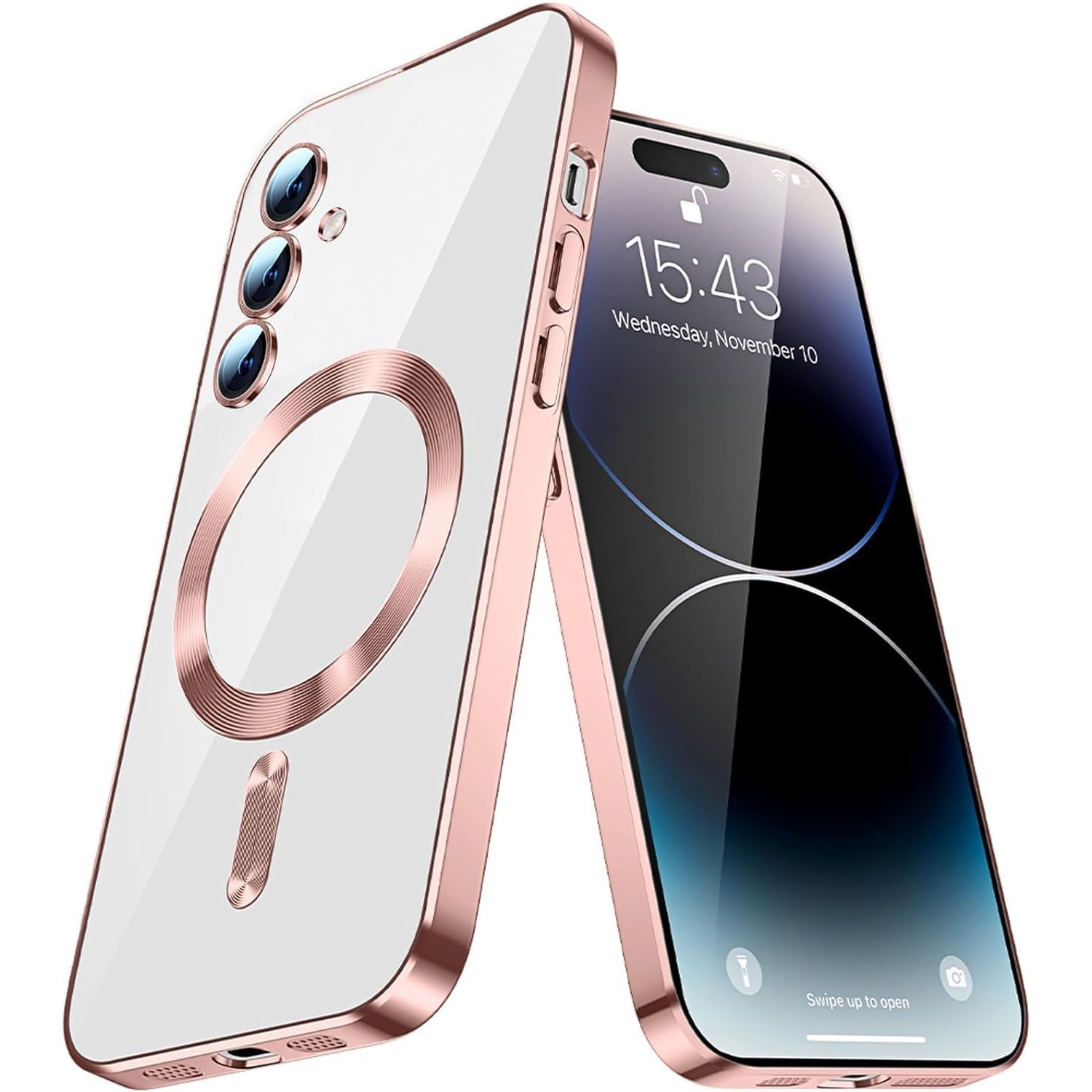 Husa pentru Samsung S25 FE DaDen® MagSafe Luxury compatibil cu protectie camera, Ultra Protectie, Transparent cu margini aurii rose