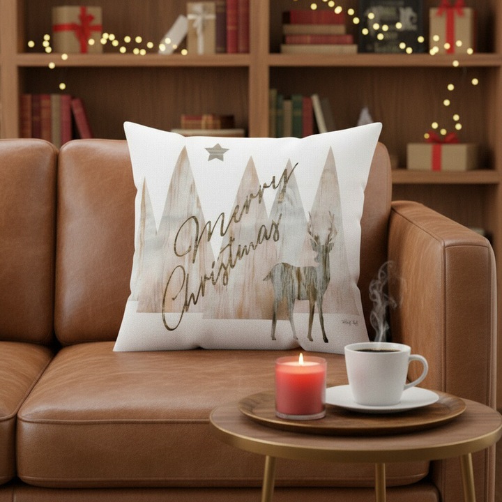 Fata de perna decorativa, model Craciun, poliester, 6220-29, imprimeu, 45 x 45 cm