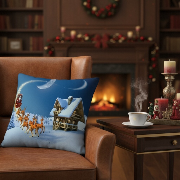 Fata de perna decorativa, model Craciun, poliester, 6220-31, imprimeu, 45 x 45 cm