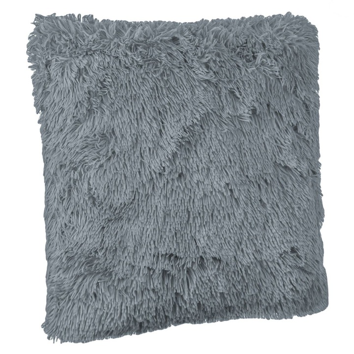 Díszpárna, Shaggy modell, szürke, 50x50cm, műszőrme, kétoldalas, MYONNA IT & E-COMMERCE ®
