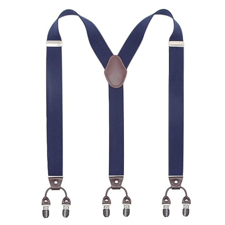 Bretele pentru barbati, Basesailor, elastice, clip durabil, albastru, unisex