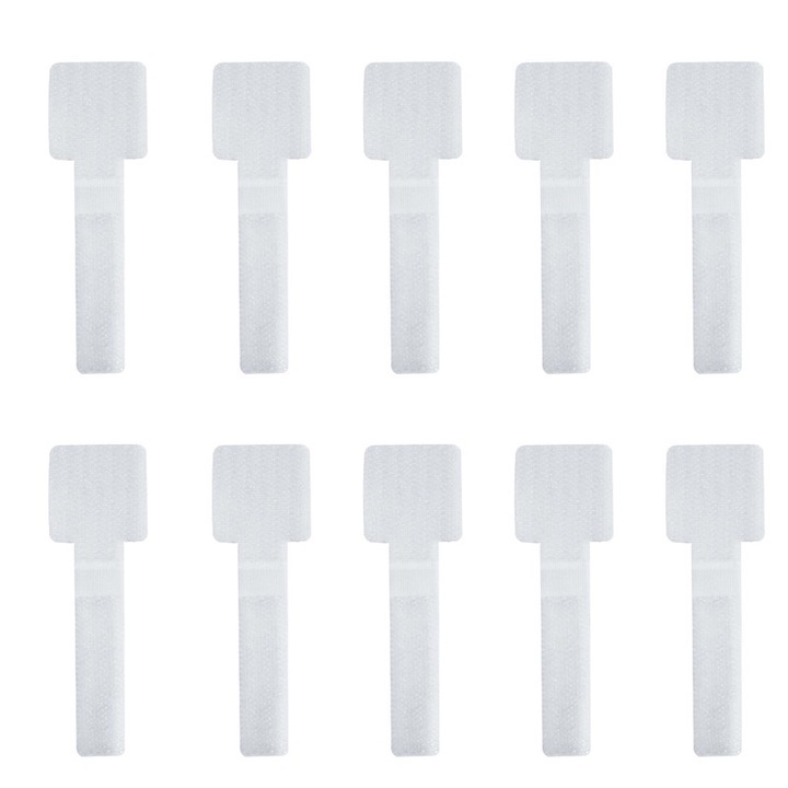 Органайзер за кабели, велкро, бял, комплект от 10 бр