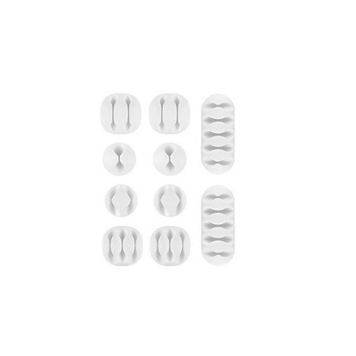 Set de 10 taietori de cablu USB, adeziv, dimensiuni multiple pentru birou / masina, alb