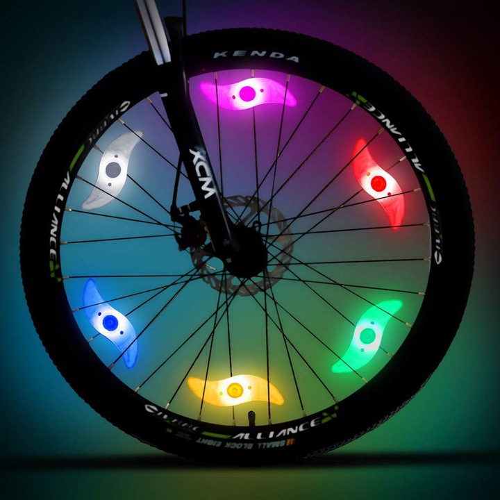 Lumini Roti Bicicleta, Model LED, Multicolor, Rezistent la Apa, Lungime 12.5cm