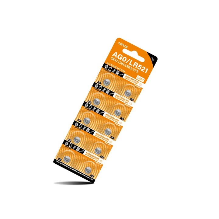 10 db alkáli gombelem készlet G.PIN AG0 LR521 SR521SW, 1.55V, 5.8mm