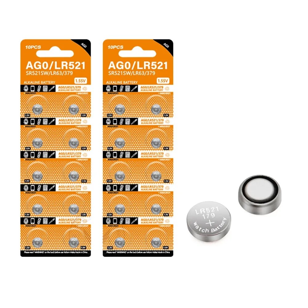 Lot De 10 Piles Bouton AG0 / SR521SW 1.55V - Pour Montre, Calculatrice, Réveil, Thermomètre - Durée De Vie Longue