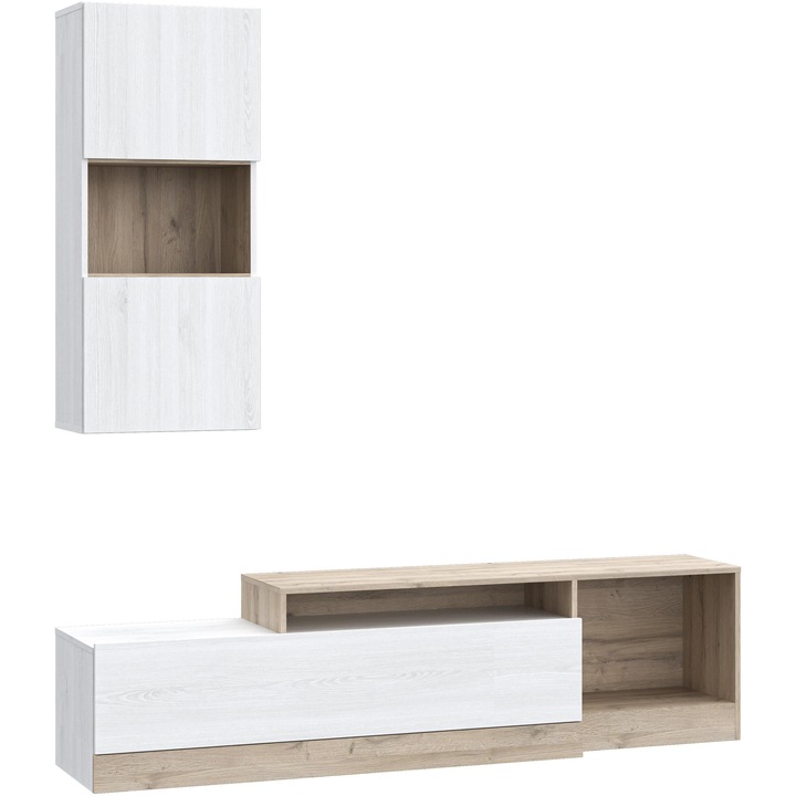 Biblioteca/ Mobilier Living Forte Bodil, dimensiuni 179.7x 39.2x 190 cm, stejar alb & stejar Bianco