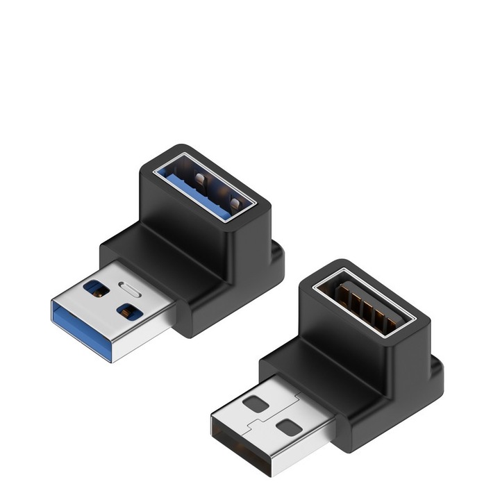 Комплект от 2 USB 3.0 адаптера, Basesailor, ъгъл 90 градуса, 10Gbps, черен