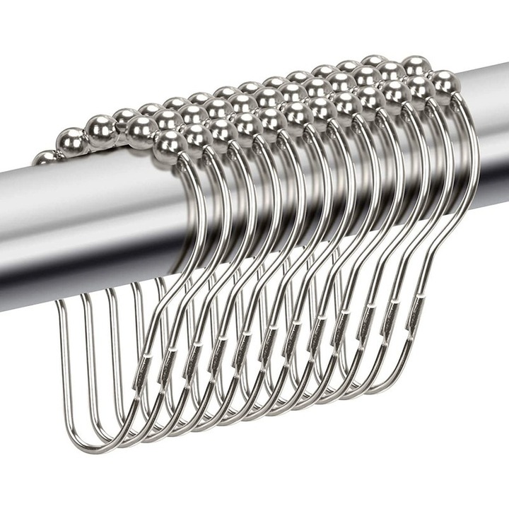 Set de 12 inele pentru perdele, Basesailor, argintii, pentru interior/exterior