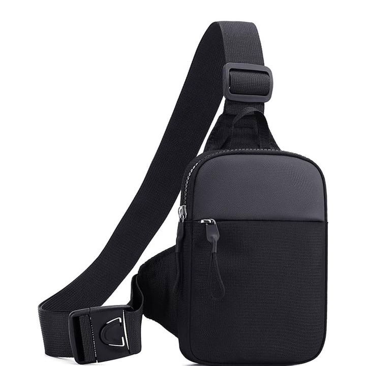 Мъжка чанта за кръст, Rqiurpn, черна, найлон, 21x14x5 см, регулируема презрамка