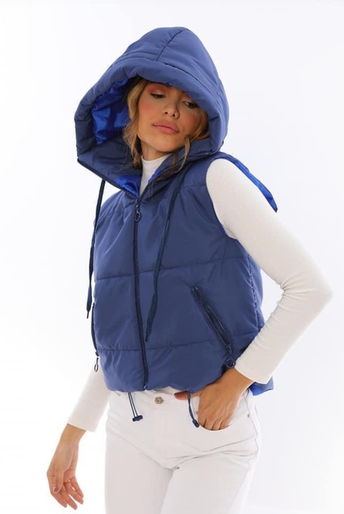 Vesta de Fas Dama, Matlasata, Cu Gluga, Albastru - L