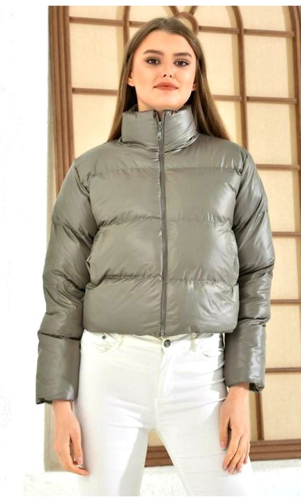 Дамско яке, ватирано, с цип, Сив