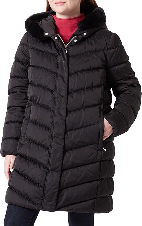 Geox W CHLOO Дълго яке, Парка с пълнеж от пух, Черен сатен, M / 44 IT / 40 EU