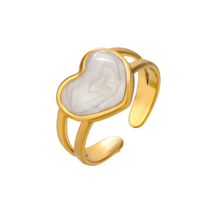 Inel Gwendolyn, auriu cu alb, din otel inoxidabil, model inima, reglabil