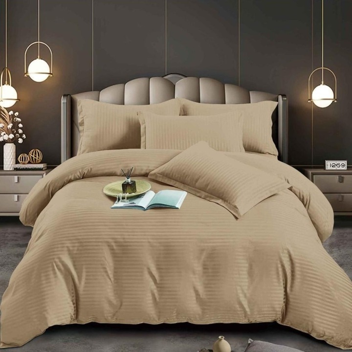 Dupla ágynemű damaszt polipamut, 6 db, lepedő gumival 180x200 cm, Speciális ágynemű, Arany bézs