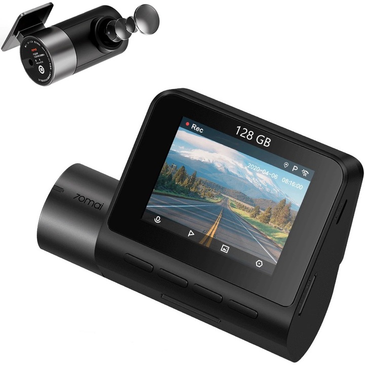 Комплект камера за кола 70mai Dash Cam Pro Plus+ A500S-1M с памет 128GB, 2.7K, IPS 2.0", GPS, Wi-Fi + Задна камера за кола RC06
