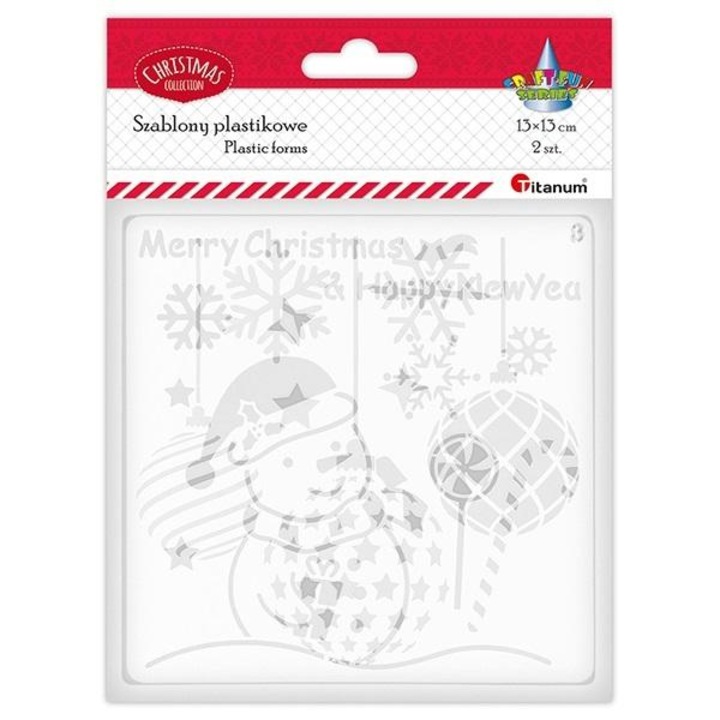 Set 2 sabloane plastic 130x130mm, Titanum, mesaj 'Merry Christmas & Happy New Year'