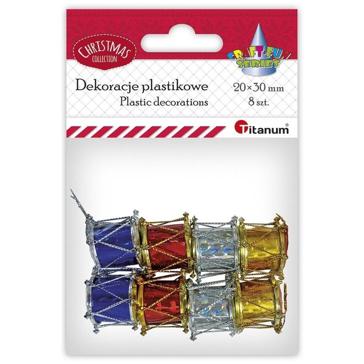 Комплект от 8 коледни украси за барабани, титан, 20x30 мм