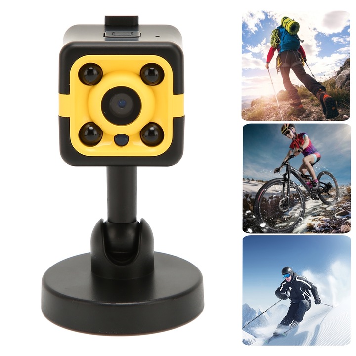 Спортна видеокамера, longziming, Full HD 1080P, водоустойчива, компактна, черно-жълта