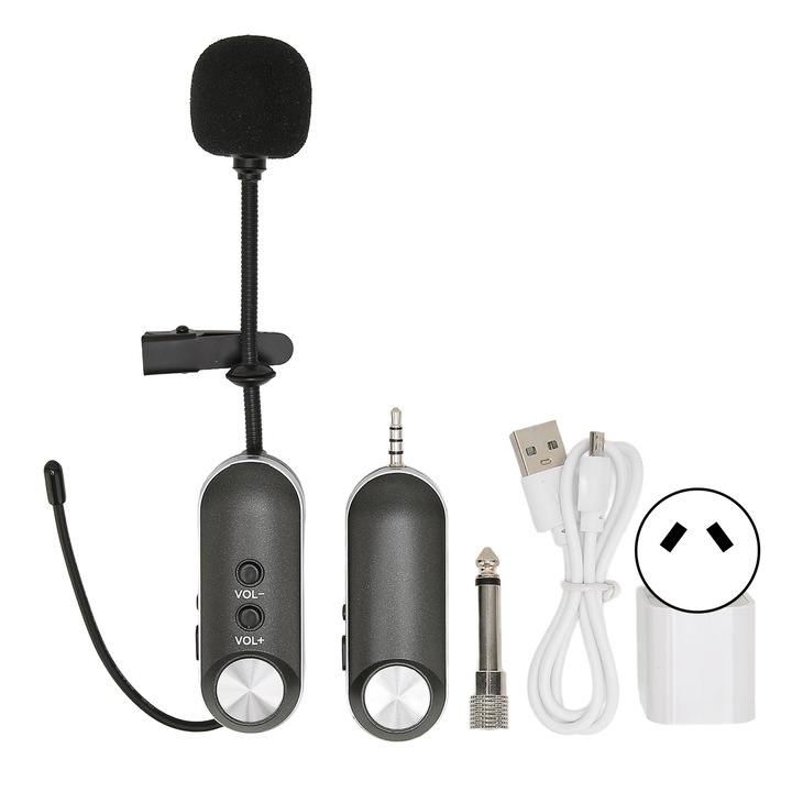 T-3 vezeték nélküli csíptetős mikrofon, longziming, fekete-szürke, 49 csatorna, 600Mhz-699Mhz, 800mAh