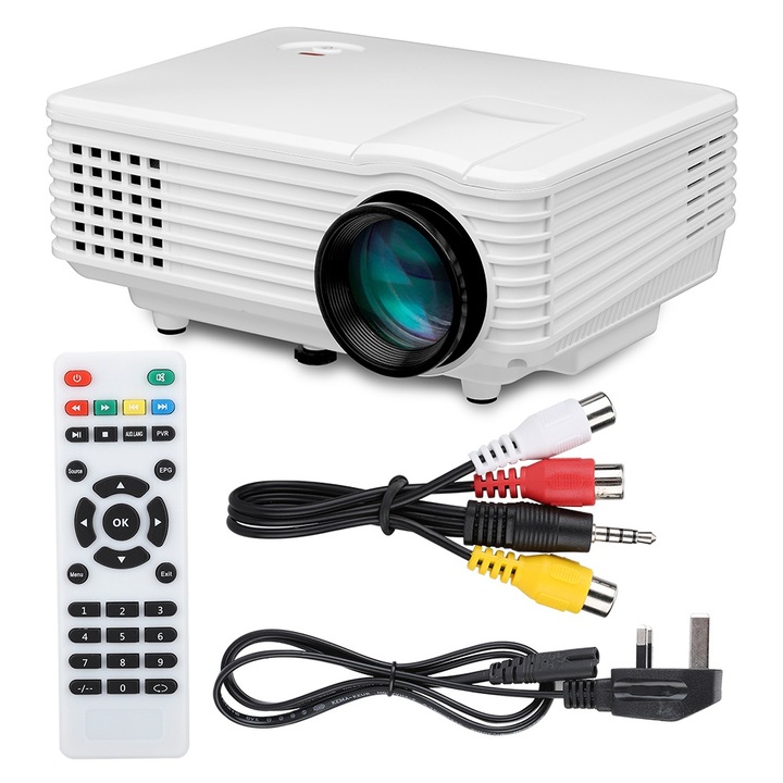 Videoproiector Mini Jormftte, 720p, suport 1080p, 32-176 inci, alb/negru
