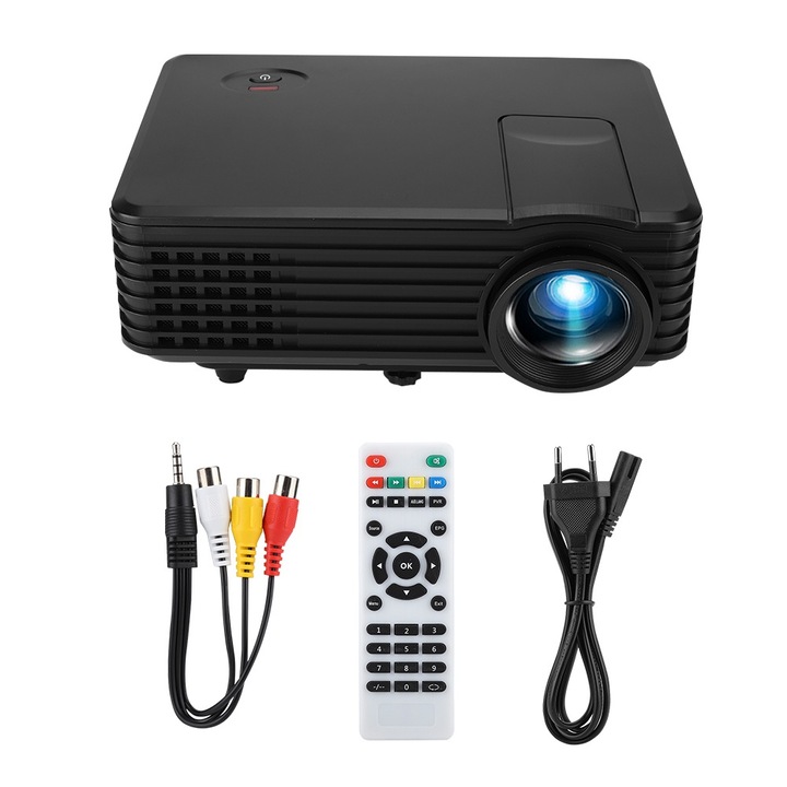 Videoproiector portabil Jormftte, LCD, 120 ANSI lumeni, 500:1 contrast, 25-370 inchi, 188.5x163x187.5mm