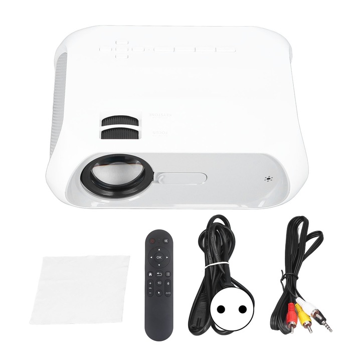 Videoproiector portabil Jormftte, 1080P, 4000LM, alb-roz, 20-80 inch