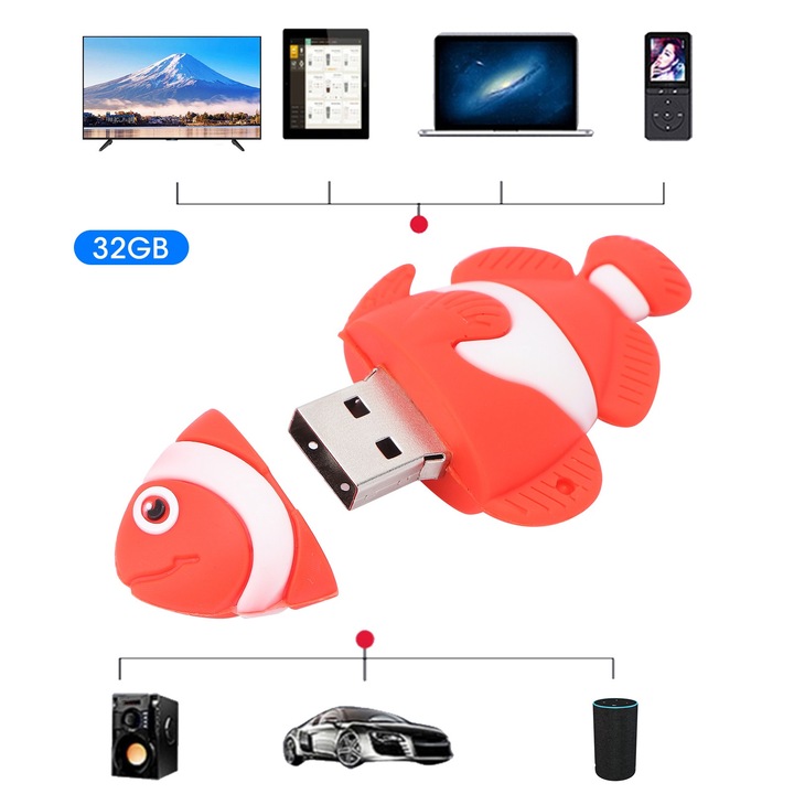 Jormftte USB memória, rajzfilmfigura U lemez, 32 GB, piros, ABS