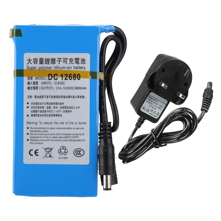 Lítium akkumulátor 6800mAH integrált kapcsolóval, Jormftte, 12.6V, US Dugó/EU Dugó/UK Dugó/AU Dugó