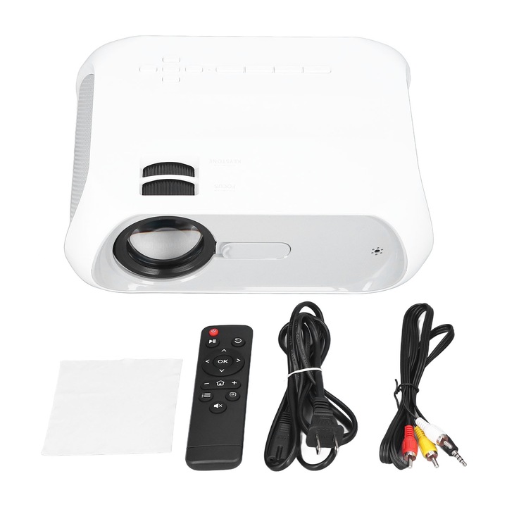 Videoproiector mini, Jormftte, alb, 38-100 inch, portabil, functie multipla